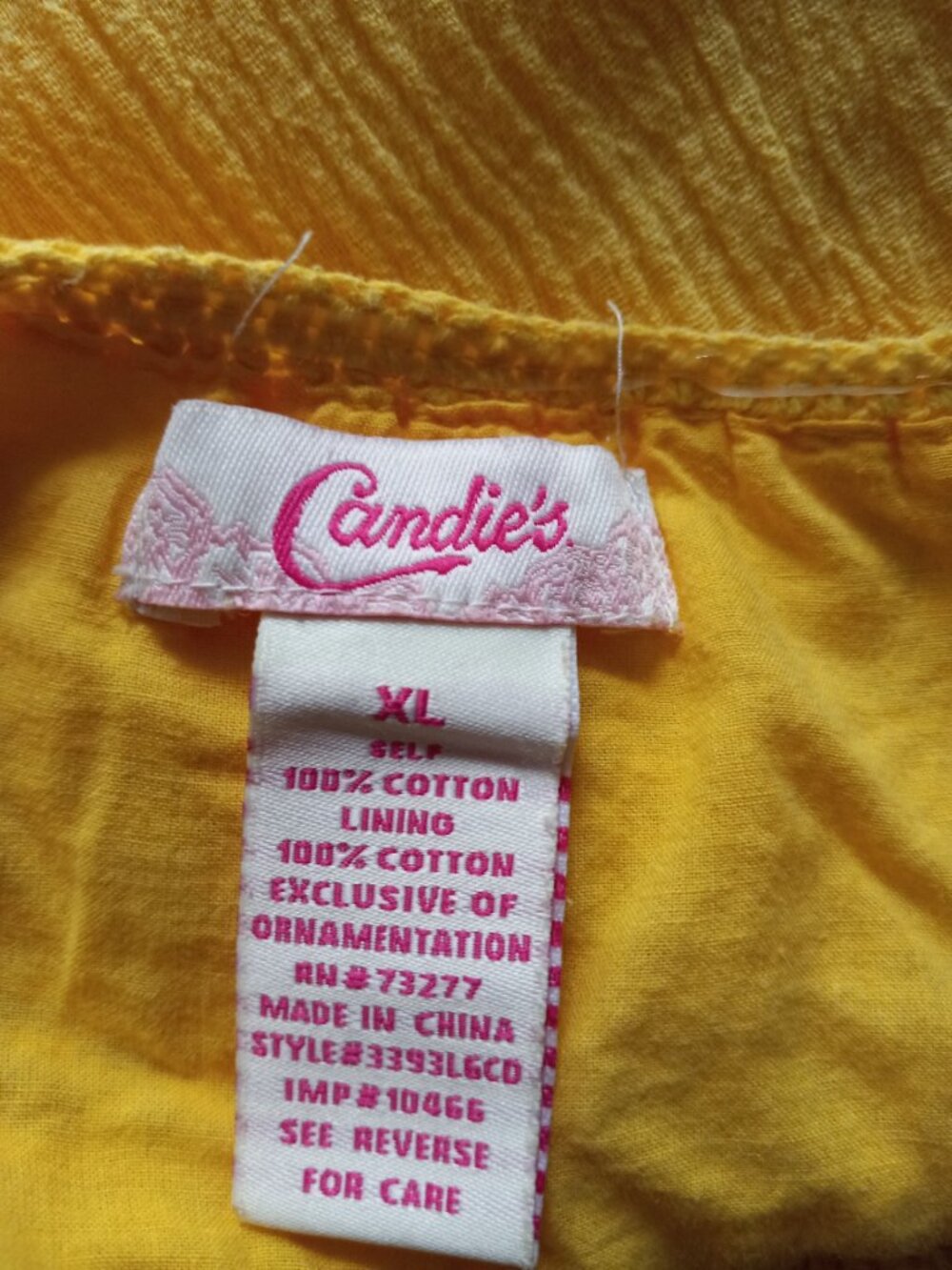 VINTAGE 70S CANDIE'S YELLOW COTTON GAUZE CROCHET DRESS XL L - Picture 5 of 5